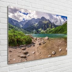 Wallmuralia Foto-obraz fotografie na skle Jezero v horách 100x70 cm 2 úchytky