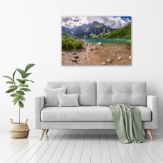 Wallmuralia Foto-obraz fotografie na skle Jezero v horách 100x70 cm 2 úchytky