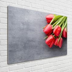 Wallmuralia Foto obraz fotografie na skle Červené tulipány 100x70 cm 4 úchytky