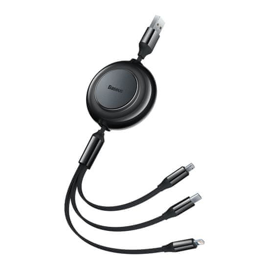 BASEUS Bright Mirror 3in1 flat kabel USB - Micro USB / USB-C / Lightning 3.5A 1.1m, černý