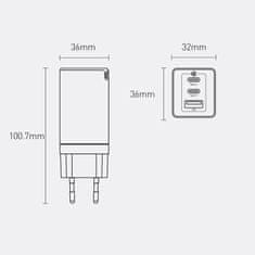 BASEUS GaN3 síťová nabíječka 2x USB-C / USB 65W PD QC + kabel USB-C / USB-C 1m, černá