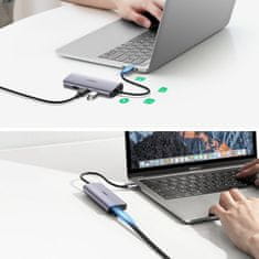 Ugreen CM252 HUB adaptér USB-C - 3x USB / RJ45 / micro USB, šedý