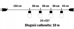 INNA Garland ZAHRADNÍ ŘETĚZ 10M pro LED 20xE27