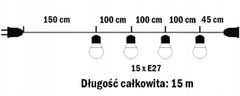 INNA Garland ZAHRADNÍ ŘETĚZ 15M pro LED 15xE27