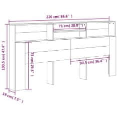 Vidaxl Čelo postele s úložným prostorem lesklé bílé 220x19x103,5 cm