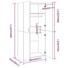 Greatstore Šatní skříň hnědý dub 90 x 52 x 200 cm kompozitní dřevo