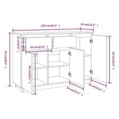 Vidaxl Příborník 110 x 34 x 75 cm masivní borové dřevo