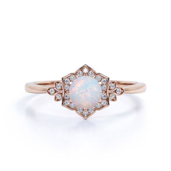 Royal Fashion Emporial prsten Měsíční duhový kámen Flower 14k růžové zlato Vermeil GU-DR14627R-ROSEGOLD-MOONSTONE-ZIRCON Velikost: 5 (EU: 49-50)