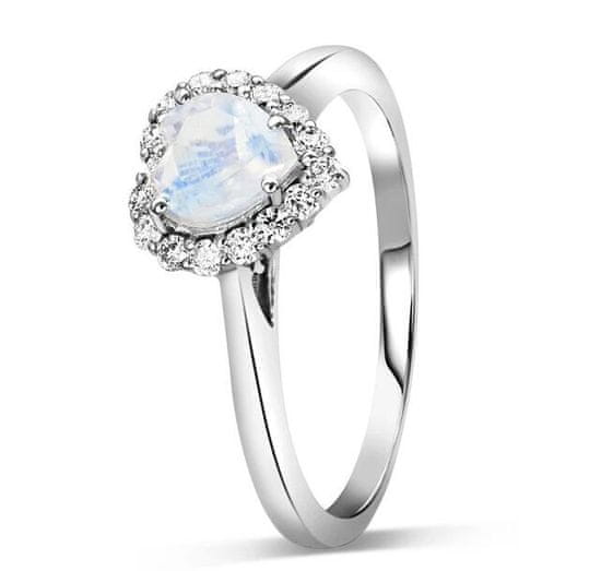 Royal Fashion Emporial stříbrný rhodiovaný prsten Měsíční duhový kámen Heart GU-DR12959R-SILVER-MOONSTONE-ZIRCON Velikost: 5 (EU: 49-50)