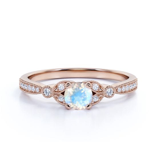 Royal Fashion Emporial luxusní prsten Měsíční duhový kámen Princess 14k růžové zlato Vermeil DR14630R-ROSEGOLD-MOONSTONE-ZIRCON Velikost: 5 (EU: 49-50)