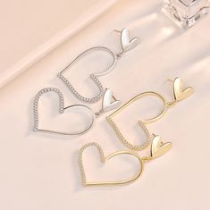 Royal Fashion stříbrné rhodiované visací náušnice Velké srdce HA-EL31-SILVER