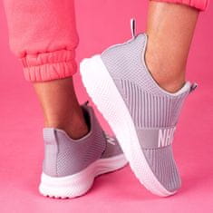 Amiatex Trendy šedo-stříbrné dámské tenisky bez podpatku + Ponožky Gatta Calzino Strech, odstíny šedé a stříbrné, 37
