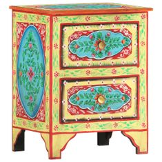 Greatstore Ručně malovaný noční stolek 40 x 30 x 50 cm masivní mangovník