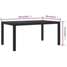 Petromila Zahradní stůl 150 x 90 x 75 cm tvrzené sklo a polyratan černý