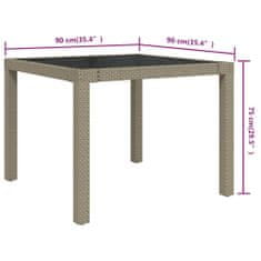 Petromila Zahradní stůl 90 x 90 x 75 cm tvrzené sklo a polyratan béžový