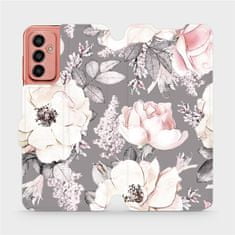 Mobiwear Flip pouzdro na mobil Samsung Galaxy M13 - MX06S Květy na šedém pozadí