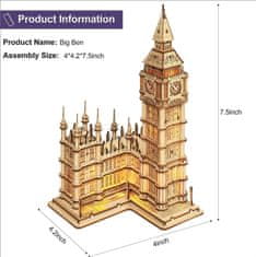 Robotime Rolife Svítící 3D dřevěné puzzle Big Ben 220 dílků