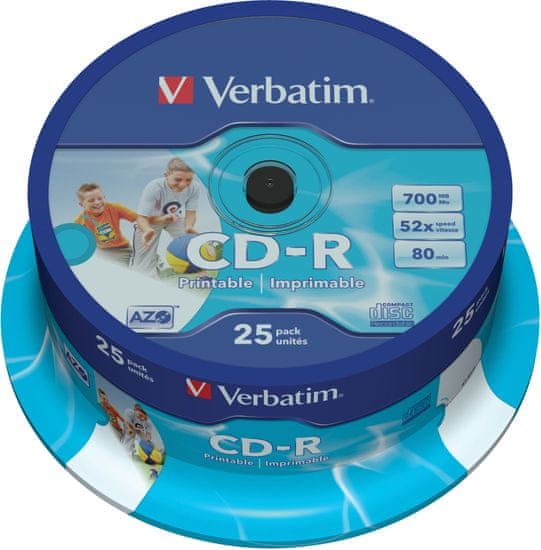 Verbatim CDR 52x 700MB Printable, Spindle, 25ks