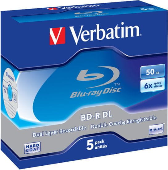 Verbatim BD-R DL, 6x, 50GB, 5 ks, jewel