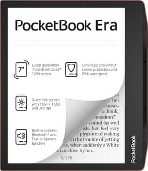 Čtečka e-knih PocketBook 700 Era, lehká, velká paměť, chytré nasvícení, velký displej, reproduktor, Bluetooth, IPX8 vodotěsná, text-to-speech, smartlight