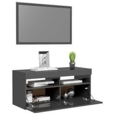 Greatstore TV skříňka s LED osvětlením šedá s vysokým leskem 90x35x40 cm