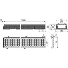 Euronářadí Venkovní žlab Low, 1010 x 137 x 60 mm, plastový rám, pozinkovaný rošt "C