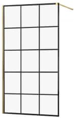 Mexen Kioto sprchová zástěna walk-in 100x200 cm 8 mm, zlatá, černý vzor 1 (800-100-101-50-77)