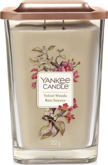 Yankee Candle VONNÁ SVÍČKA ELEVATION, vůně sametové/ebenové dřevo. Hranatá velká, 2 knoty, 552g. Velvet woods