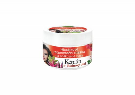 Bione Cosmetics Hloubkově regenerační maska na poškozené vlasy KERATIN + RICINOVÝ OLEJ 260 ml
