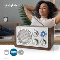 Nedis RDFM5110BN retro FM radiopřijímač, 15 W, síťové napájení, hnědá