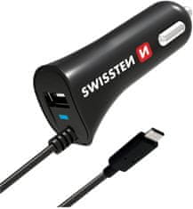 SWISSTEN autonabíječka USB-C a USB 2,4A Power