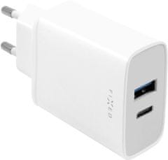 FIXED síťová nabíječka USB-C, PD, 30W, USB-C + USB-A, bílá