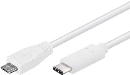PremiumCord Kabel USB 3.1 konektor C/male - USB 2.0 Micro-B/male, bílý, 1m