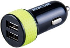 nabíječka do auta se dvěma USB výstupy 5V/1A - 3,1A, černo/zelená