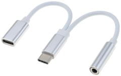 PremiumCord převodník USB-C - jack 3,5mm, M/F, 10cm, bílá + konektor USB-C pro nabíjení