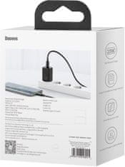 BASEUS síťová nabíječka Super Si Quick 1C, USB-C, 25W, černá + kabel USB-C - USB-C, 3A, 1M, černá