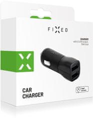 FIXED autonabíječka, 2xUSB, Smart Rapid Charge, 15W, černá