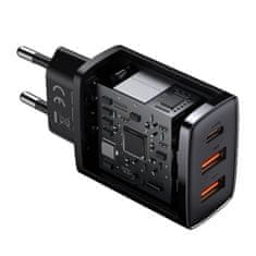 BASEUS rychlonabíjecí adaptér, 2x USB-A, 1x USB-C, 30W, černá