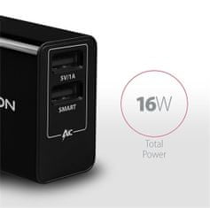 AXAGON ACU-DS16 SMART nabíječka do sítě, 2x USB výstup 5V/2.2A + 5V/1A, 16W