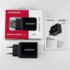 AXAGON ACU-DS16 SMART nabíječka do sítě, 2x USB výstup 5V/2.2A + 5V/1A, 16W