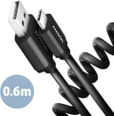 AXAGON kabel USB-A - USB-C TWISTER USB2.0, 3A, kroucený, 0.6m, černá