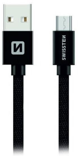 SWISSTEN datový kabel USB-A - micro USB, opletený, 2m, černá