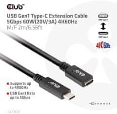 Club 3D prodlužovací kabel USB-C, 4K@60Hz (M/F), 2m