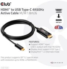 Club 3D aktivní kabel HDMI na USB-C, 4K60Hz, 1.8m, M/M