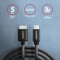 AXAGON kabel USB-C - micro USB 3.2 Gen 1 SPEED, 3A, 1m, černá