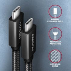 AXAGON kabel USB-C - USB-C SPEED+ USB3.2 Gen 2, PD100W 5A, 4K UHD, opletený, 2m, černá