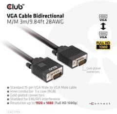 Club 3D kabel VGA, M/M, 28AWG, 3m