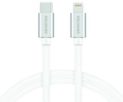 SWISSTEN textilní datový kabel USB-C - Lightning, 1,2m, stříbrný