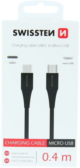 SWISSTEN datový kabel USB-C - microUSB, M/M, 0.4m, černá