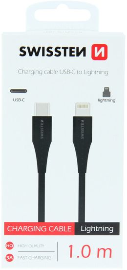 SWISSTEN nabíjecí kabel USB-C - Lightning, M/M, 1m, černá